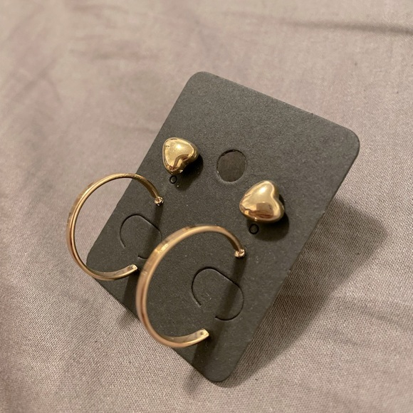 2-pairs gold mini hoops earrings set - Picture 1 of 3